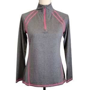 Everlast 1/4 Zip Shirt Womens Sz S Gray Pink Long Sleeve Moisture Wicking Active